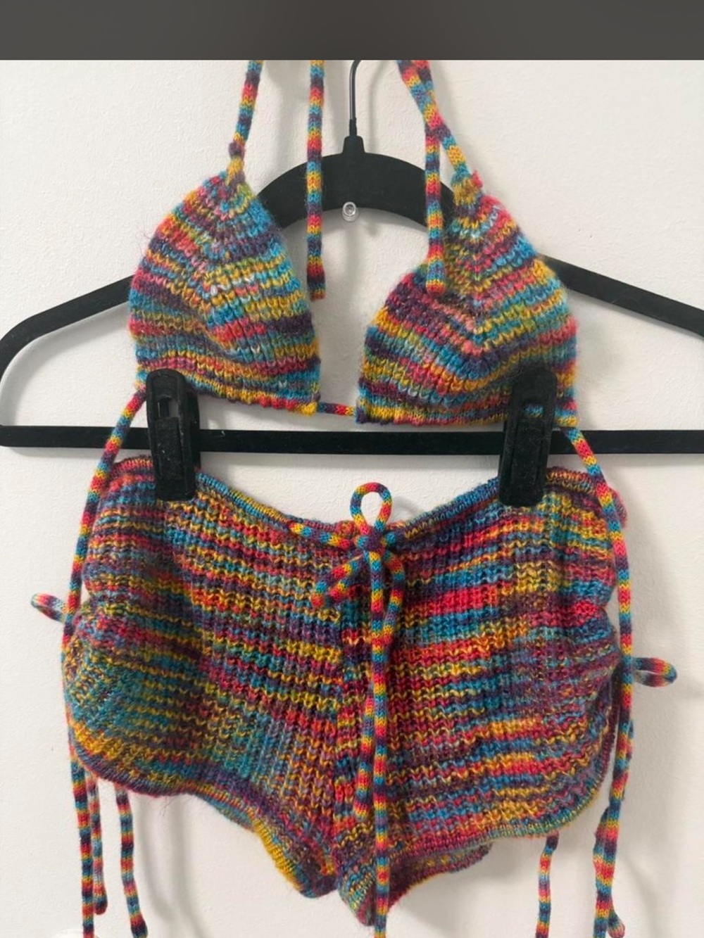 Hand-Knit Multicolor Crop Top & Shorts Set